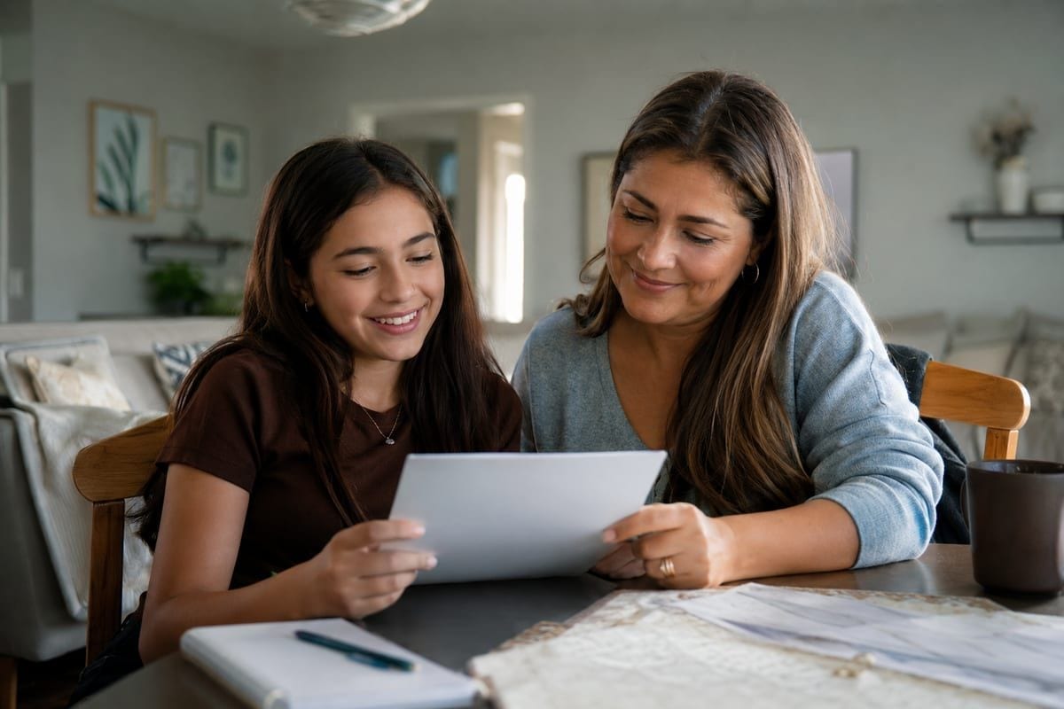 Parent and student reviewing a tutoring session report together